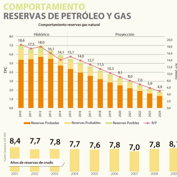 Reservas de crudo caerían a cinco años y las de gas a nueve