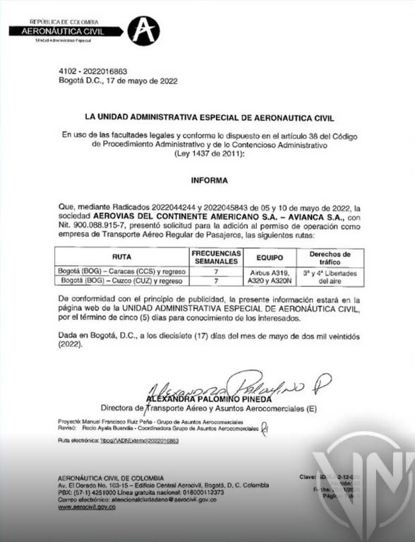 Avianca Colombia - Venezuela Aeronáutica Civil