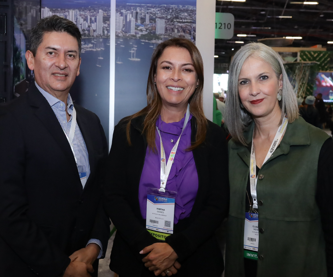 Arbey Benavides, gte. de Hoteles Estelar; Ximena Gómez, de Hoteles Decameron, y Claudia Méndez, de Hoteles Estelar.