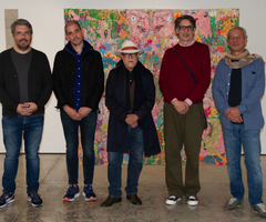 Rafael Londoño, curador; Camilo Restrepo, artista; Miguel Ángel Rojas, artista; Jorge Julián Aristizábal, artista; Esteban Jaramillo, director de Galería La Cometa.