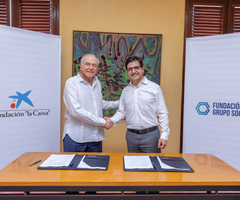 Isidro Fainé y Juan Carlos Gómez V. firman un convenio de colaboración entre Fundación la Caixa y Fundación Grupo Soci
