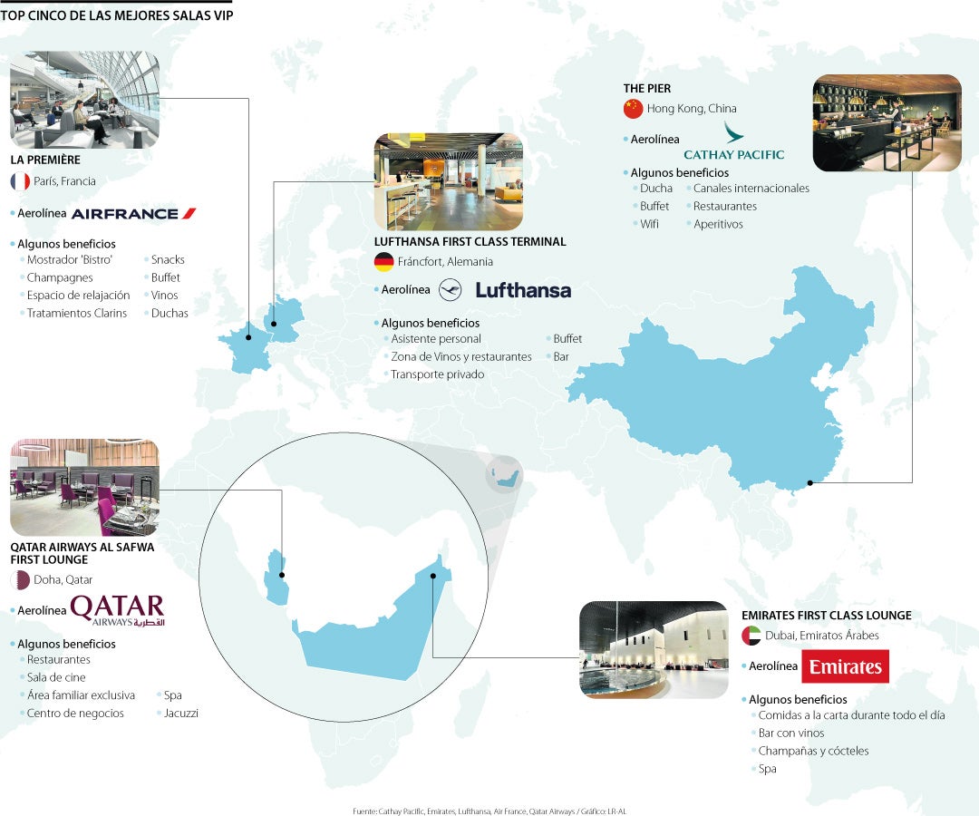 Las cinco mejores salas VIP en el mundo están en Hong Kong, París, Qatar y Alemania