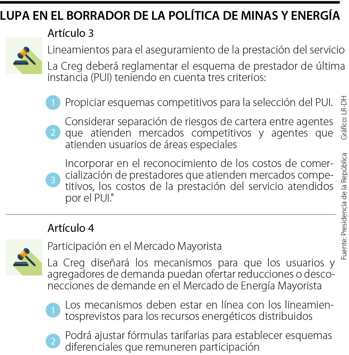sector administrativo del sector Minas y Energía art 3 y 4