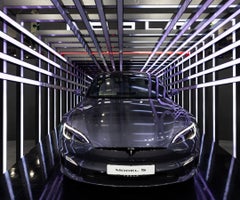 A Tesla Inc. Model S electric vehicle (EV) on display during the Seoul Mobility Show in Goyang, South Korea, on Thursday, March 30, 2023. The motor show will continue through April 9.