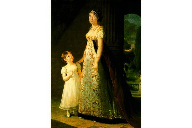 Cuadro de Caroline Murat con su hermana Laetitia-Joséphine Murat, obra de Marie Louise Élisabeth Vigée Lebrun en 1807. Pertenece al Palacio de Versalles.