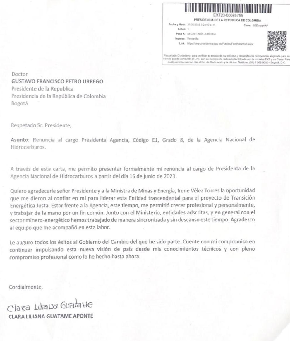 Carta de Renuncia Clara Gutame
