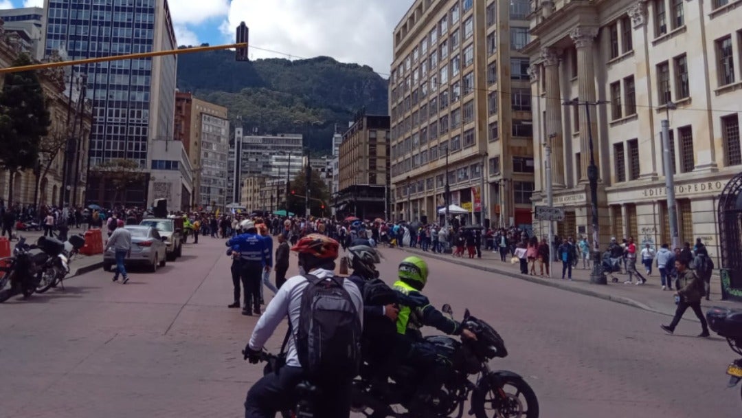 Manifestantes del gremio arrocero en el centro de Bogotá. Foto: Bogotá Tránsito