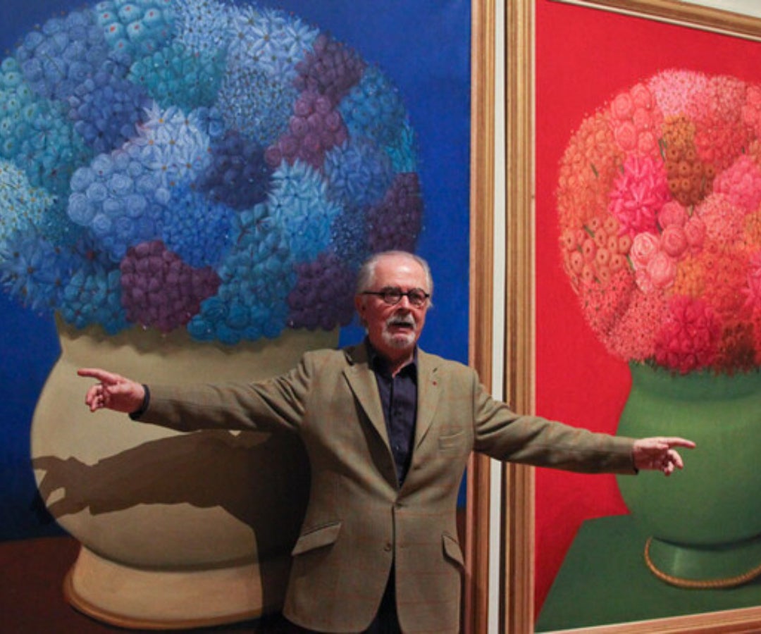 Fernando Botero presentando sus obras