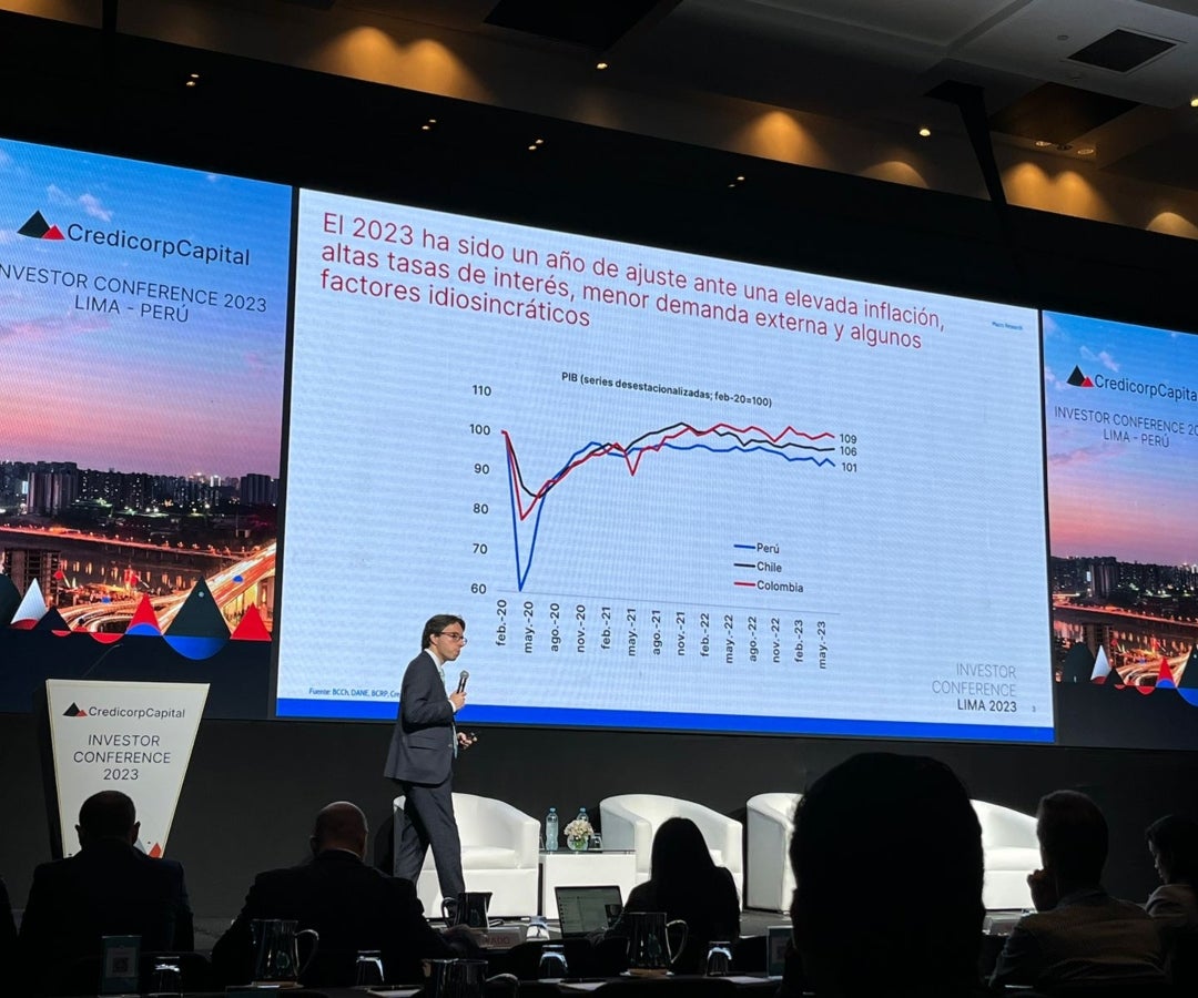 Daniel Velandia, economista Jefe de Credicorp Capital, durante Investor Conference en Lima, Perú