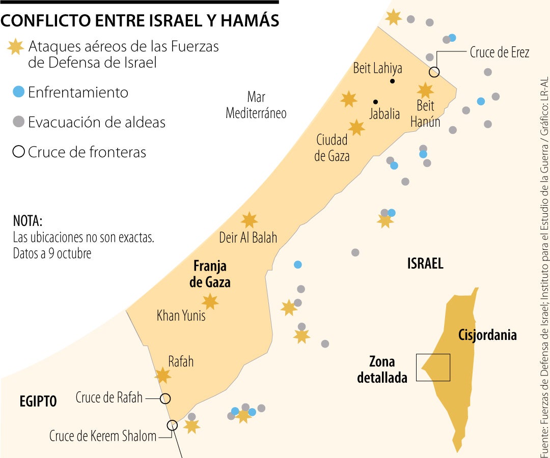 Mapa de ataques aéreos de Israel en la Franja de Gaz