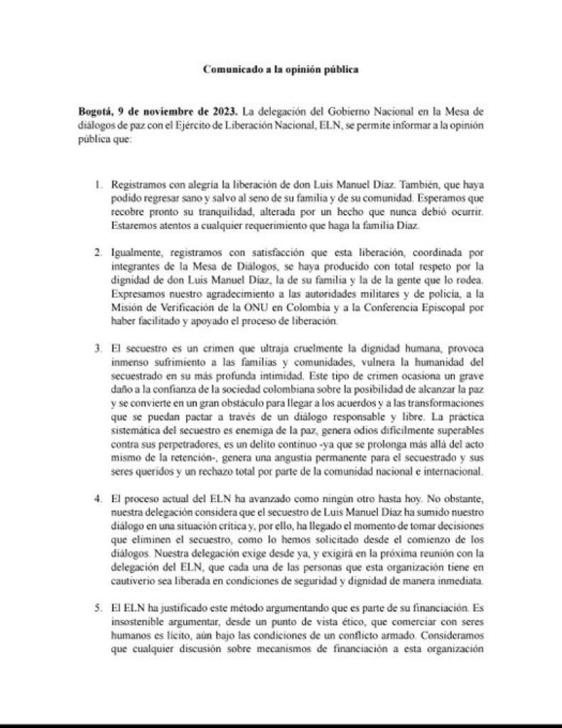 Comunicado del Gobierno Nacional