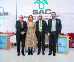 Eduard Baquero, presidente ejecutivo Fedecacao; Jhenifer Mojica, ministra de Agricultura; Jorge Bedoya, presidente de la SAC; y Carlos Ruíz Massieu, jefe de la Misión de Verificación de la ONU.
