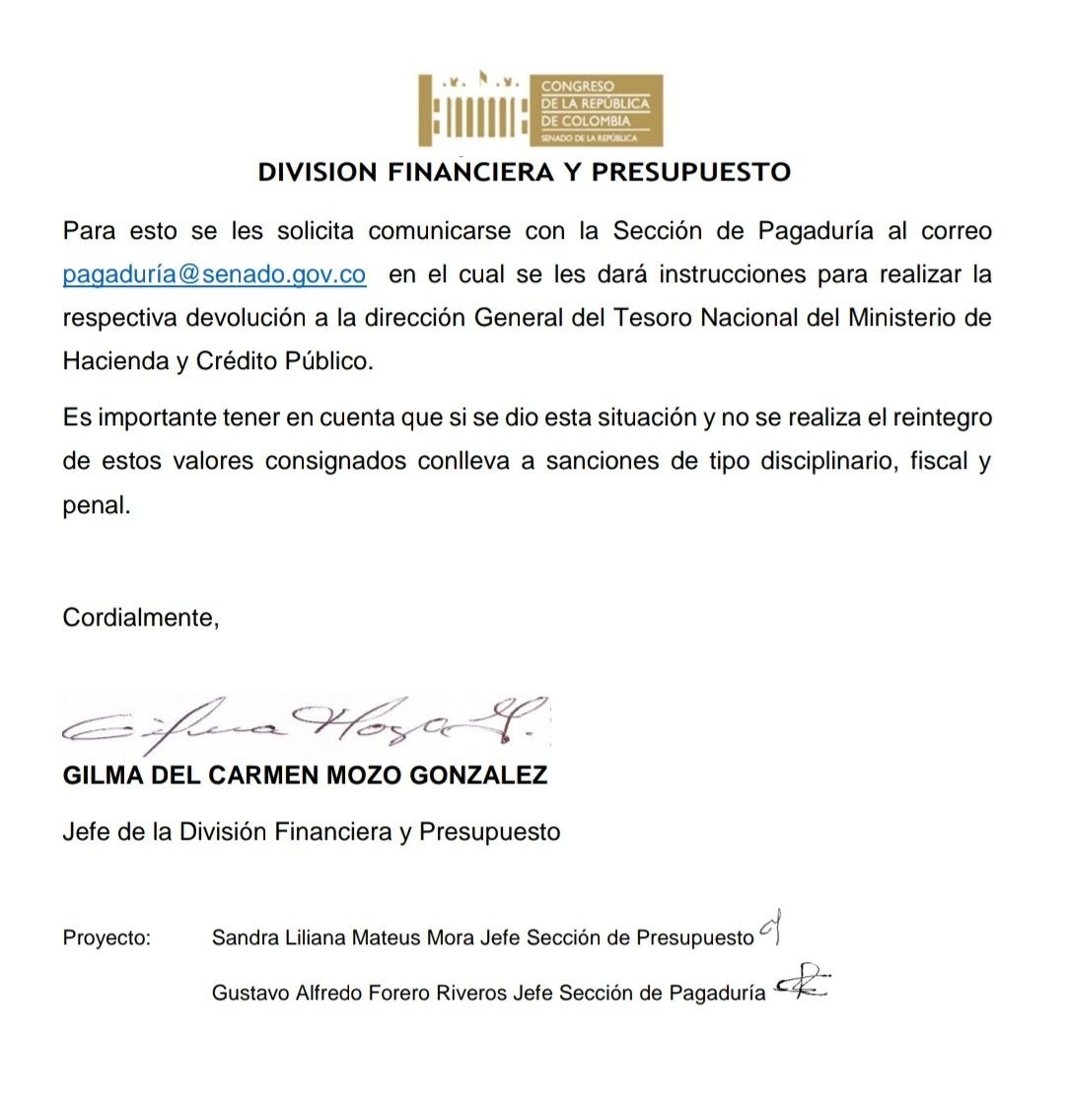 Giros duplicados a funcionarios del Congreso