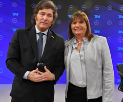 Javier Milei, presidente electo de Argentina y Patricia Bullrich, ministra de Seguridad designada.