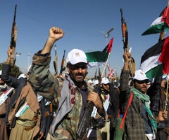 Combatientes hutíes de Yemen, en apoyo a Palestina