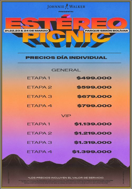 Precios por día para el festival