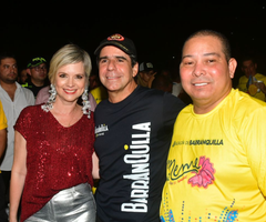 Sandra Gómez, gerente de Carnaval de Barranquilla; Alex Char, alcalde de Barranquilla; y Juan Ospino, secretario de Cultura.