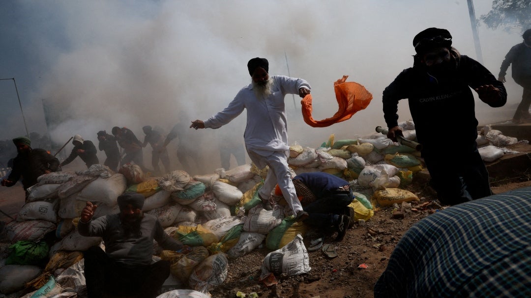 Agricultores en protestas en Nueva Delhi