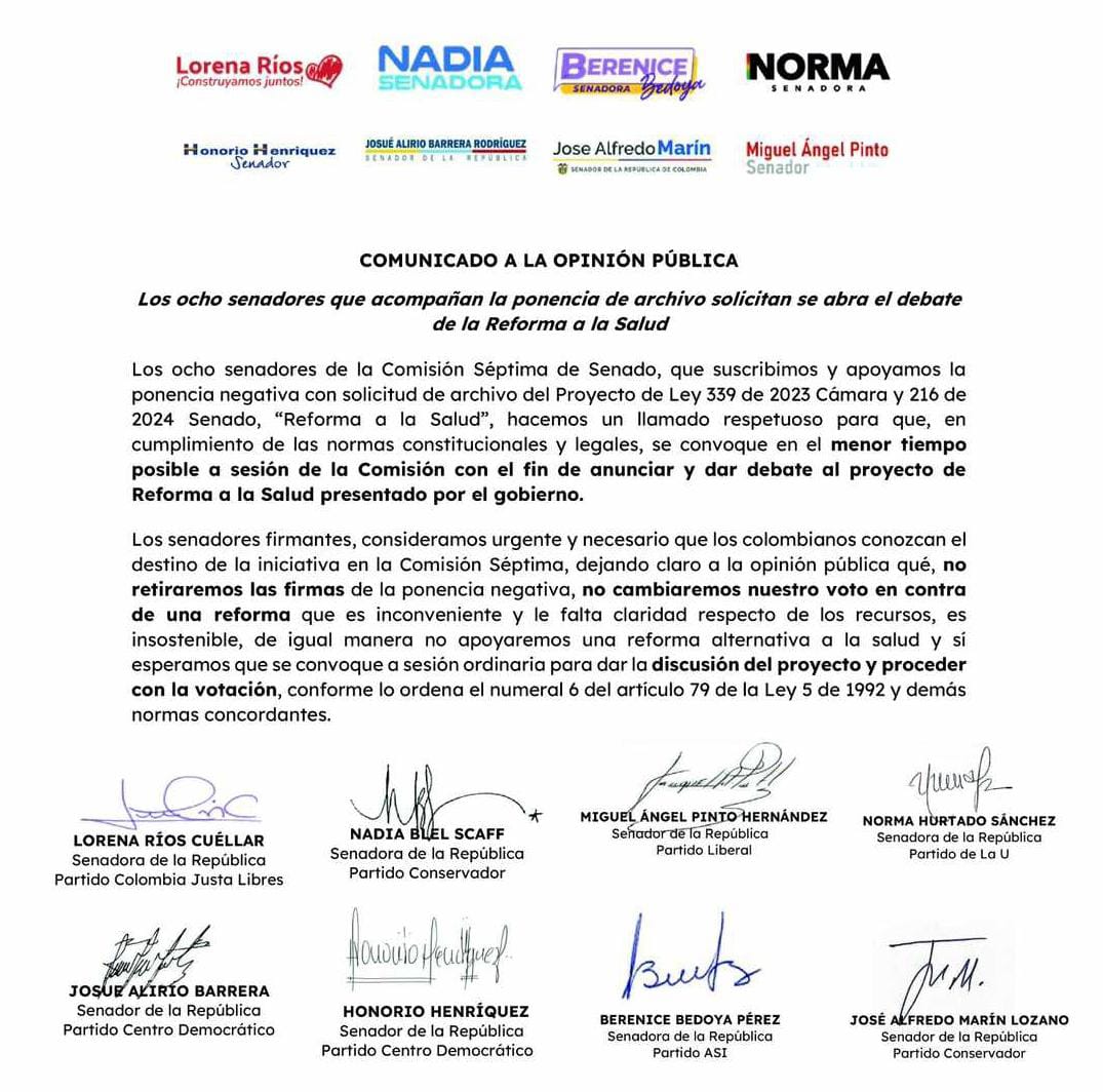 Comunicado de ocho senadores