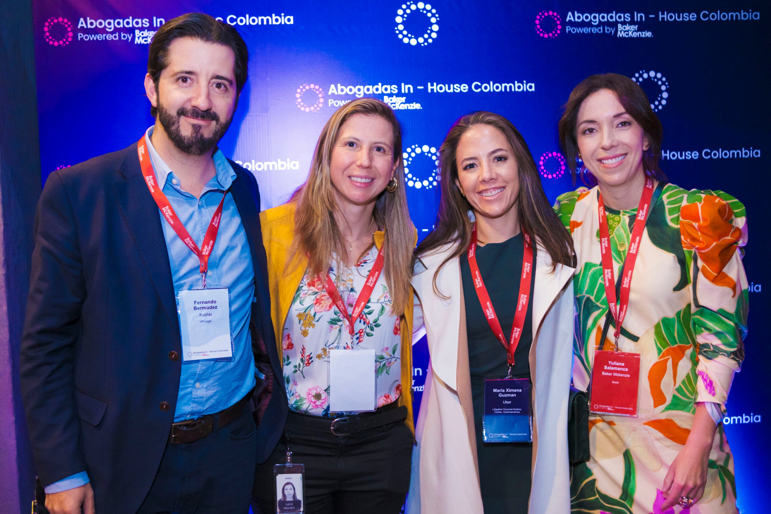 Fernando Bermúdez, vicepdte. Legal de Kushki; Lucía Morales, abogada sénior Producto y Comercial Región Andina, Centro América y Caribe de Uber; Maria X. Guzmán, abogada litigante regional de Uber; y Yuliana Salamanca, socia de Baker McKenzie.