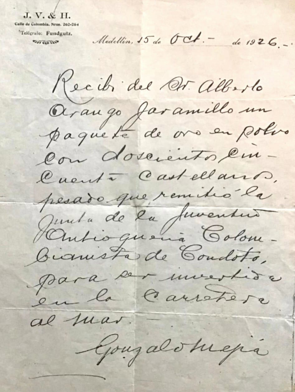 Aporte en oro que recibió con recolección Gonzalo Mejía