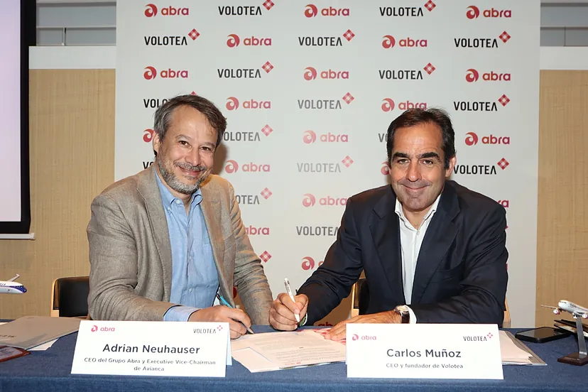 Los CEO de Abra y Volotea, Adrian Neuhauser y Carlos Muñoz. Foto: Expansión 
