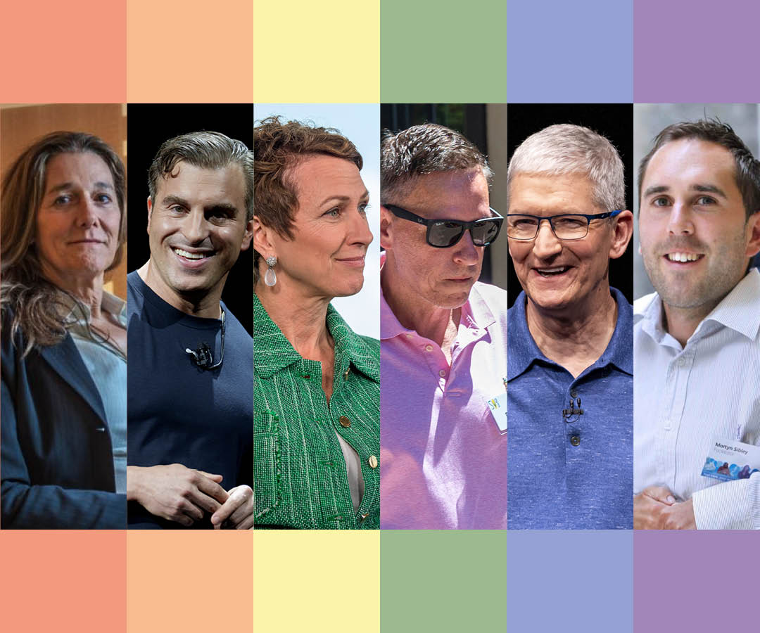 Martine Rothblatt, CEO de United Therapeutics; Brian Chesky, CEO de Airbnb; Inga Beale, CEO de Lloyd’s of London; Peter Thiel, fundador de Palantir Technologies; Tim Cook CEO de Apple; Martyn Sibley, fundador de Disability Horizons.