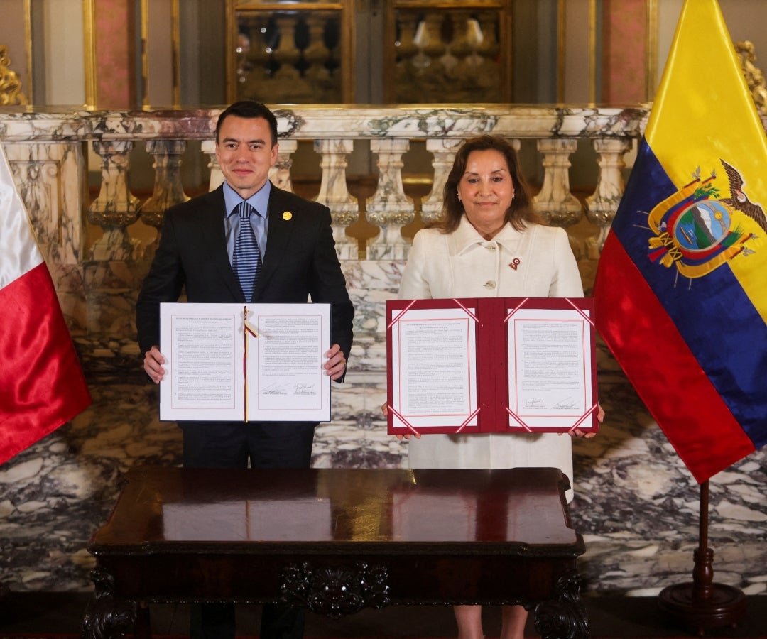 Presidente de Ecuador, Daniel Noboa y su homóloga de Perú, Dina Boluarte