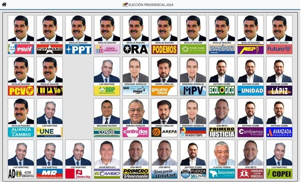 Tarjetón electoral para las presidenciales en Venezuela