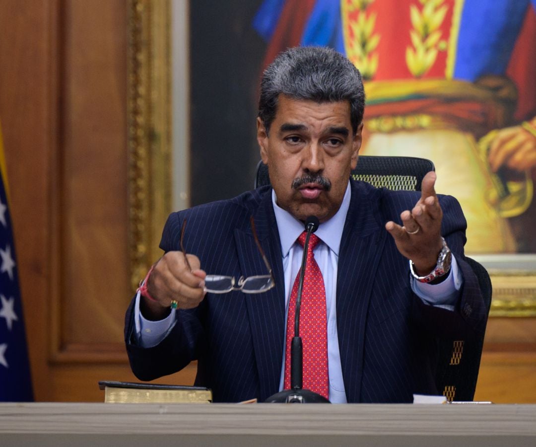 Nicolas Maduro habla durante una rueda de prensa en el Palacio de Miraflores en Caracas el miércoles