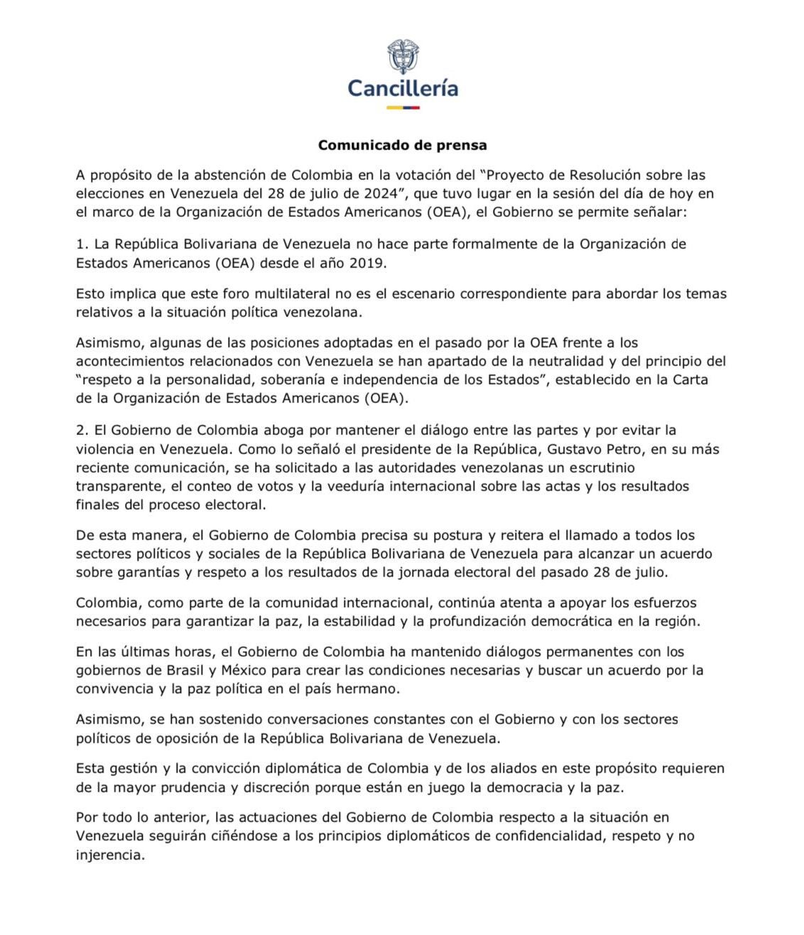 Declaraciones de la Cancillería