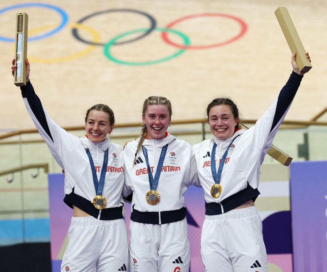 Katy Marchant, Sophie Capewell y Emma Finucane, ciclistas británicas