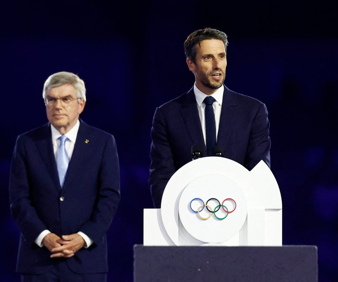 Tony Estanguet y Thomas Bach en el discurso de cierre