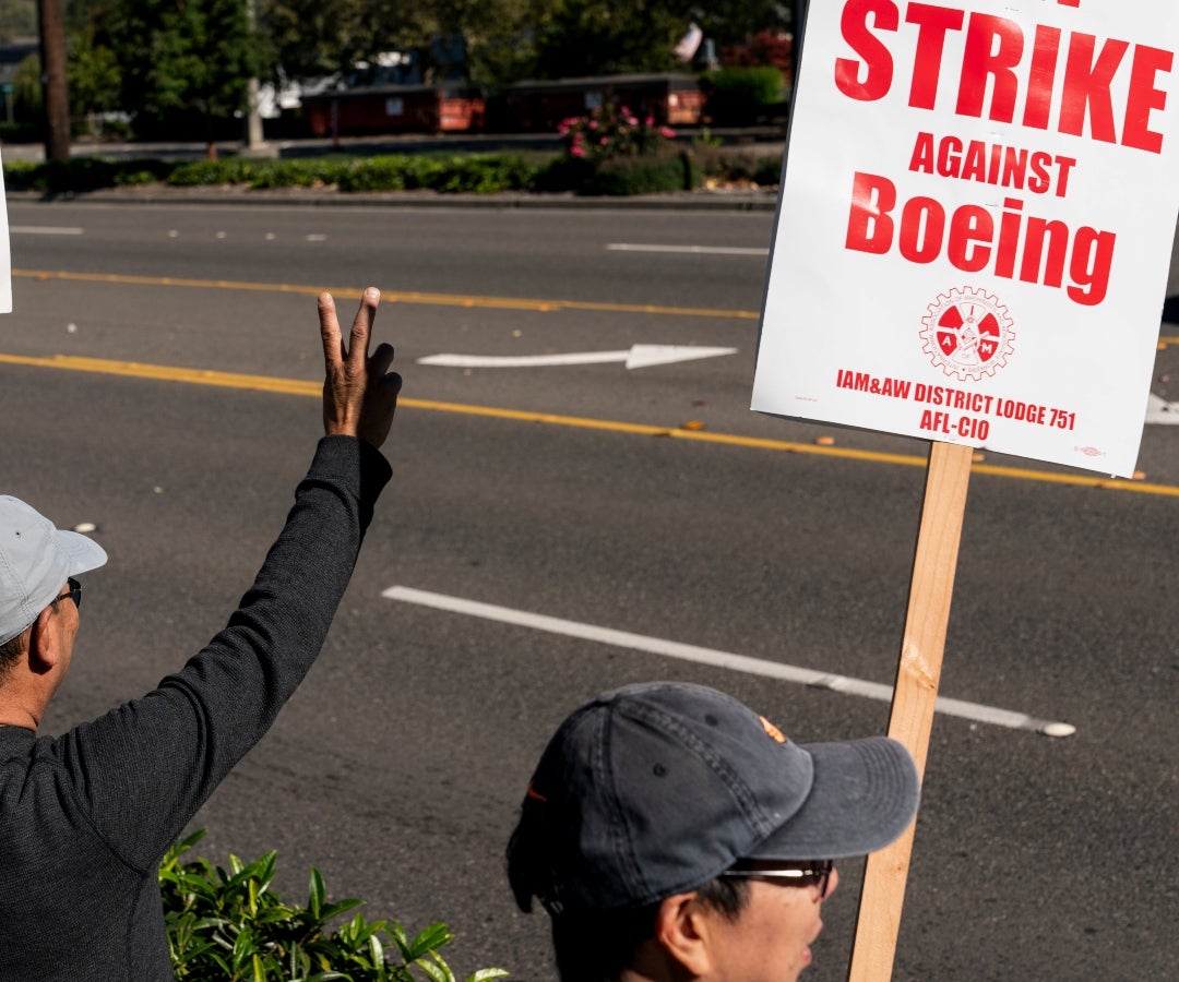 Boeing workers picket in Renton, Washington