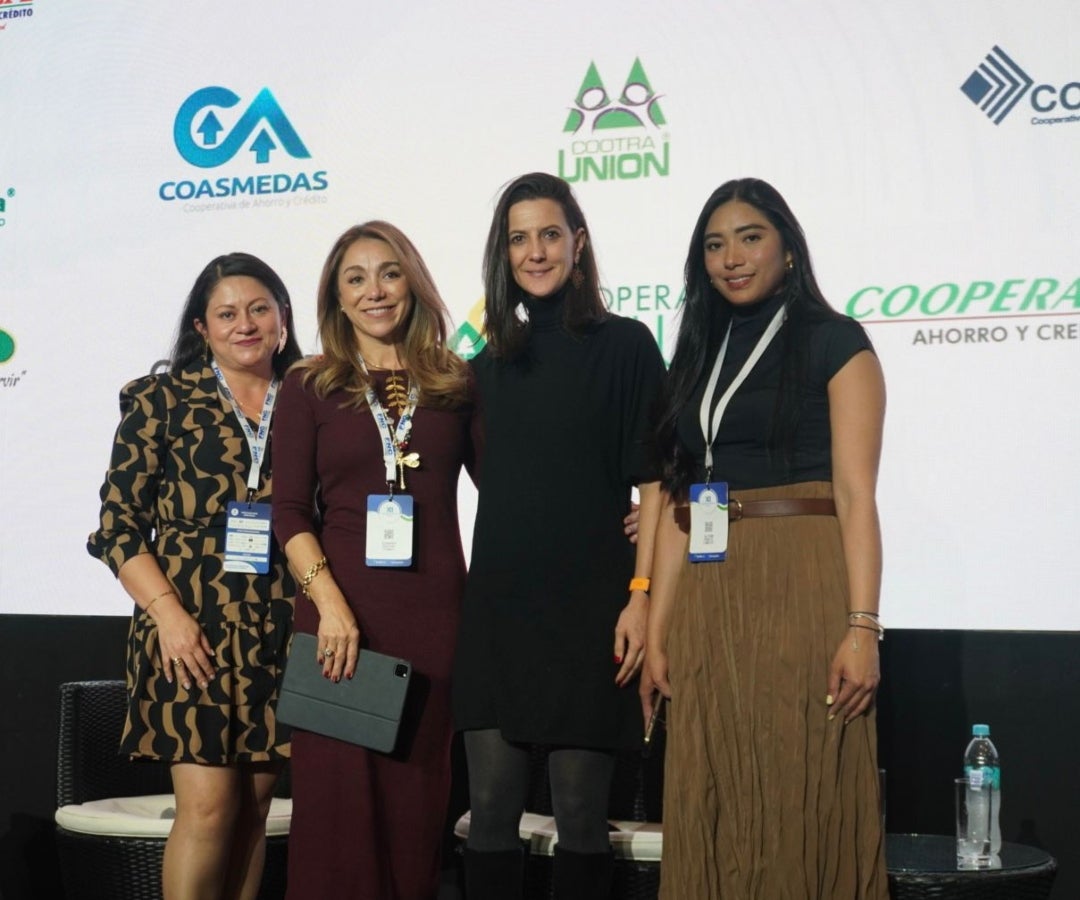 Sandra Rodríguez, gerente de vivienda Confiar; Alexandra García, presidente de Finagro; María José Naranjo, VP de estrategia corporativa de Bancóldex y Alison Peralta, gerente de intermediación financiera Findeter