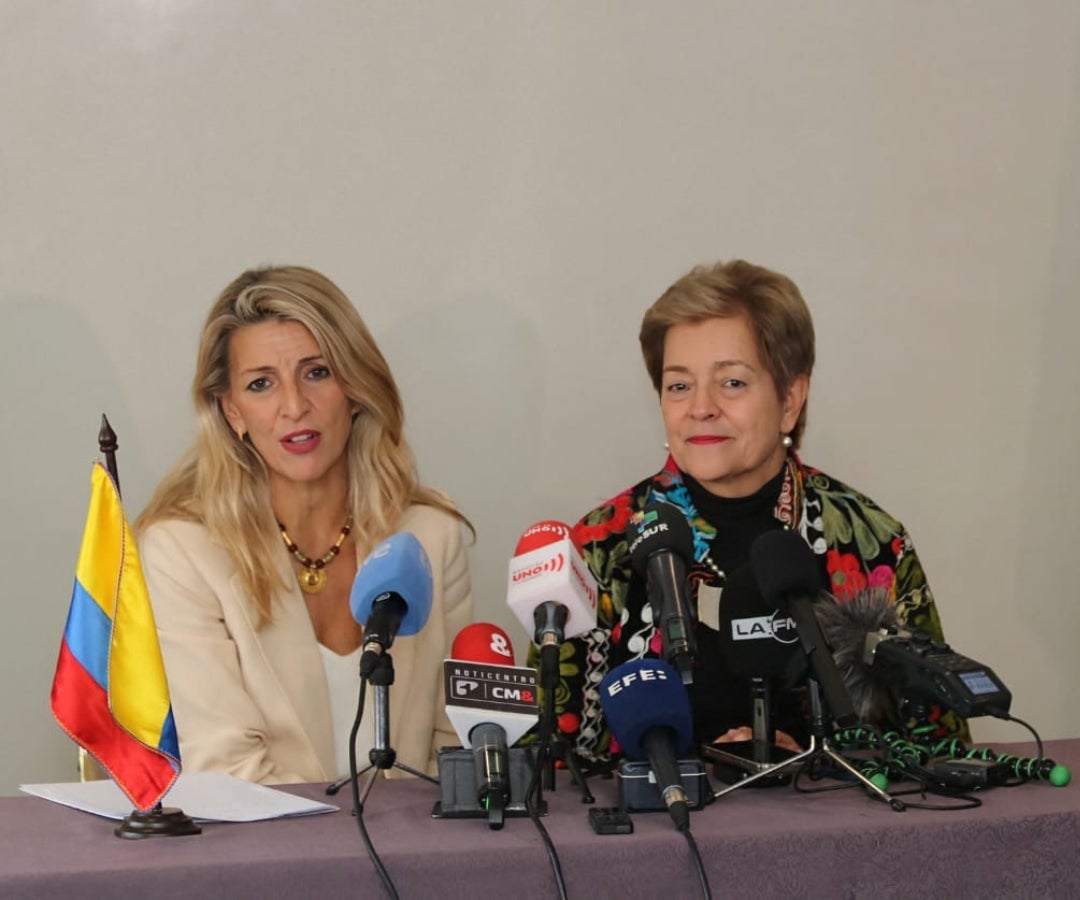 Yolanda Díaz, ministra de Trabajo de España y Gloria Inés Ramírez, ministra de Trabajo de Colombia