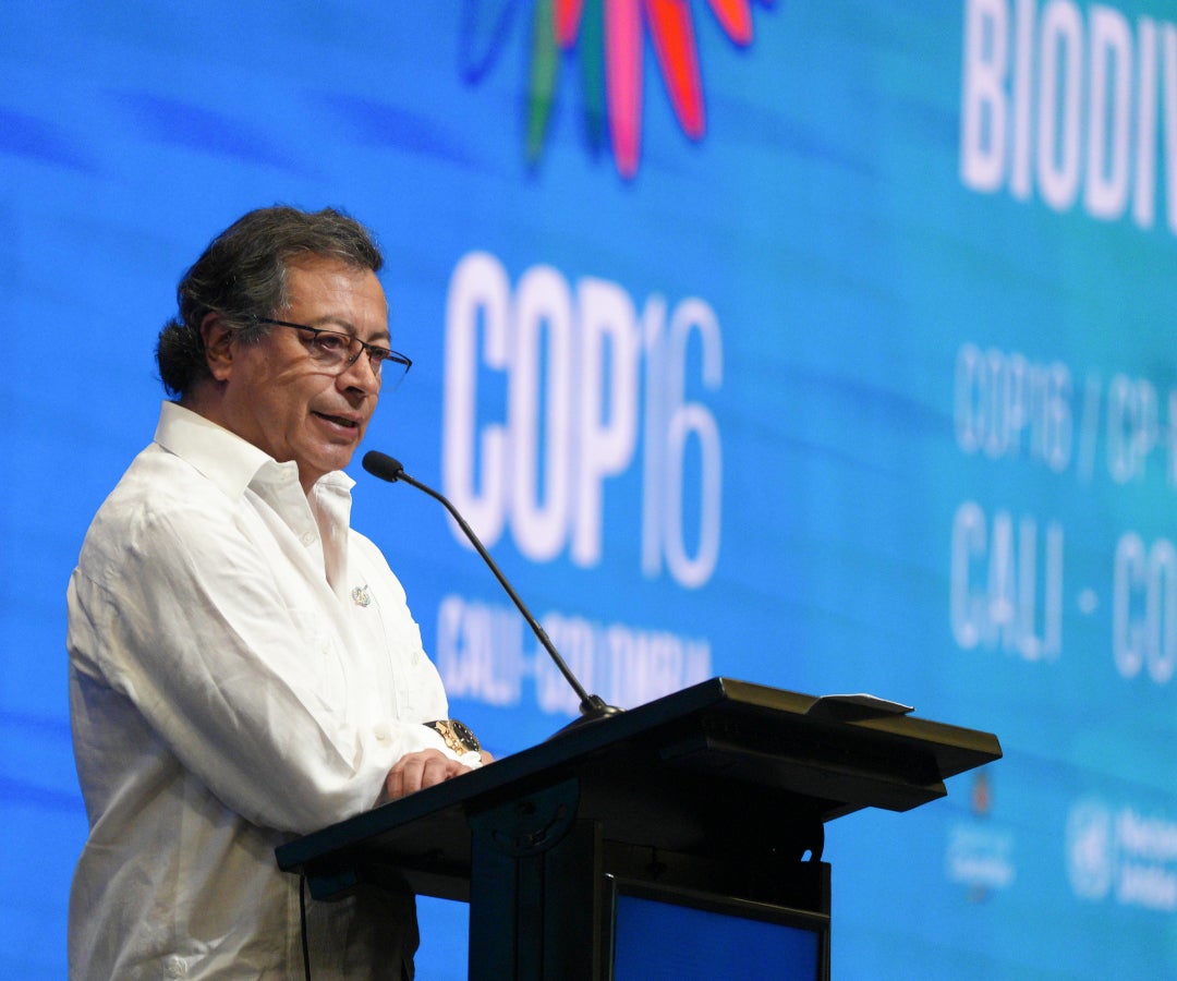 El presidente Gustavo Petro durante la instalación de la COP16