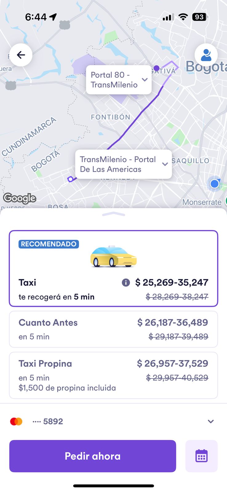 Tarifas miércoles en la noche