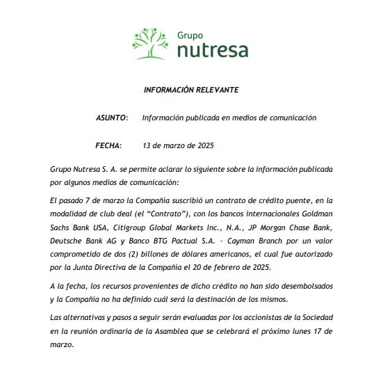 Comunicado de Nutresa