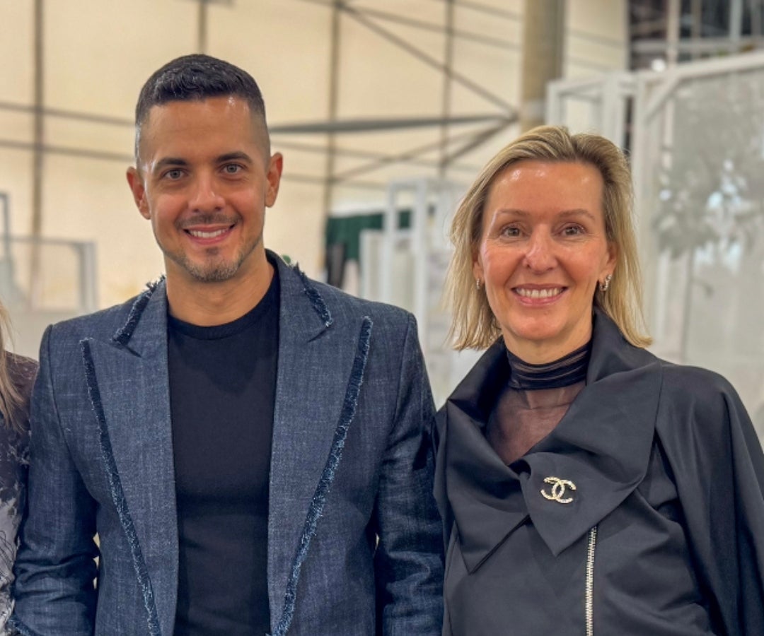 Sebastián Díez, presidente ejecutivo de Inexmoda; y Claudia Franz, directora de gestión de marca interior y textiles contract en Messe Frankfurt.