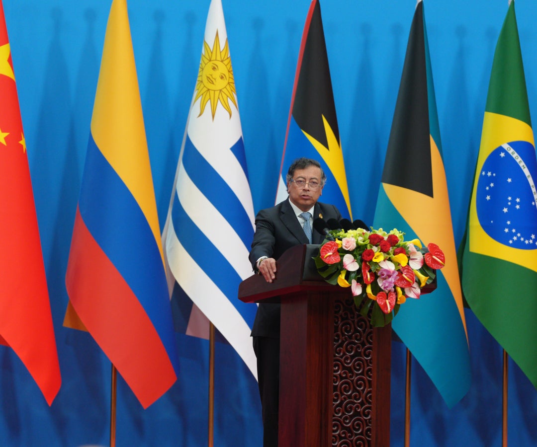 El presidente Gustavo Petro durante su discurso en la cuarta reunión ministerial del Foro Celac - China