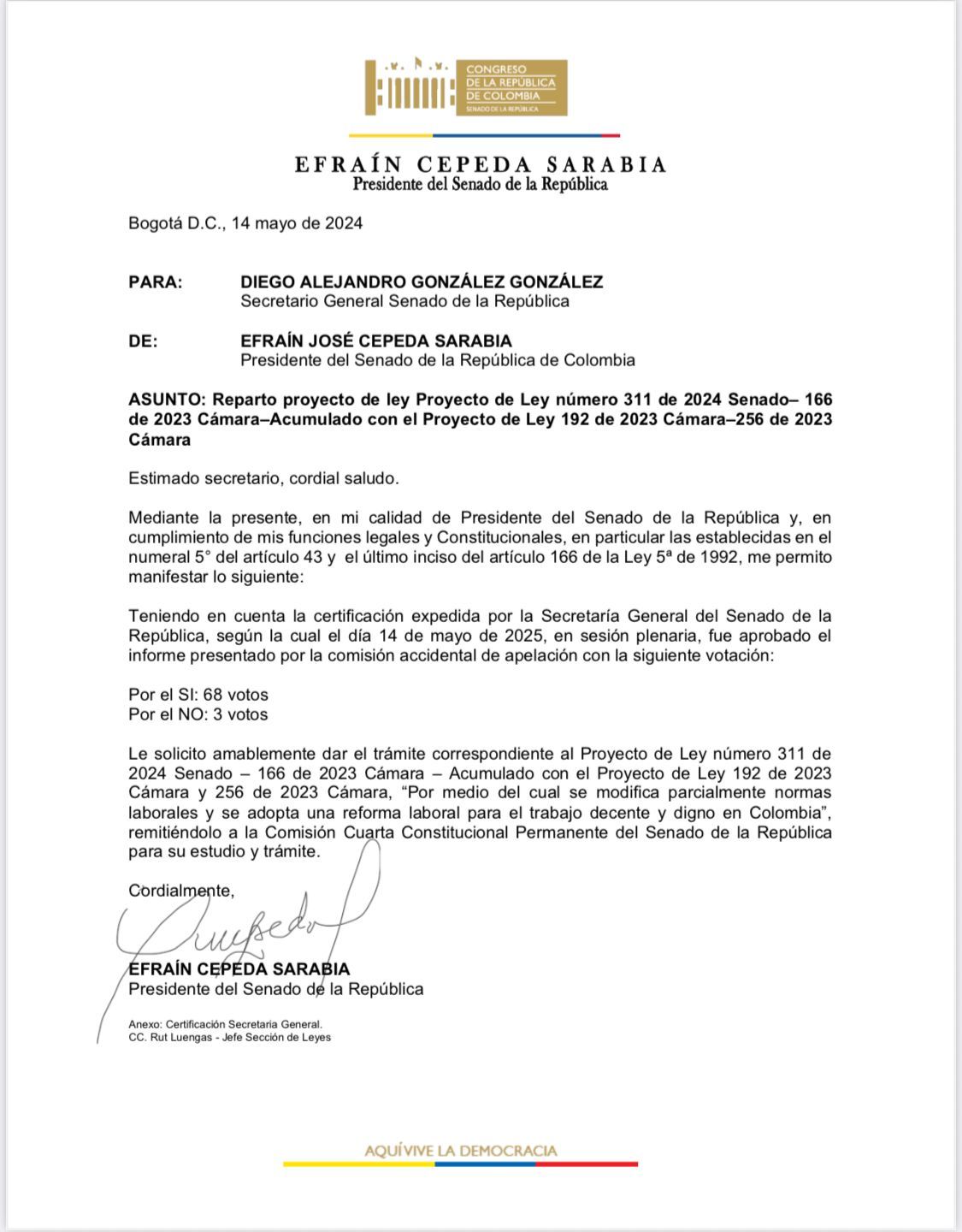 Carta de Efraín Cepeda