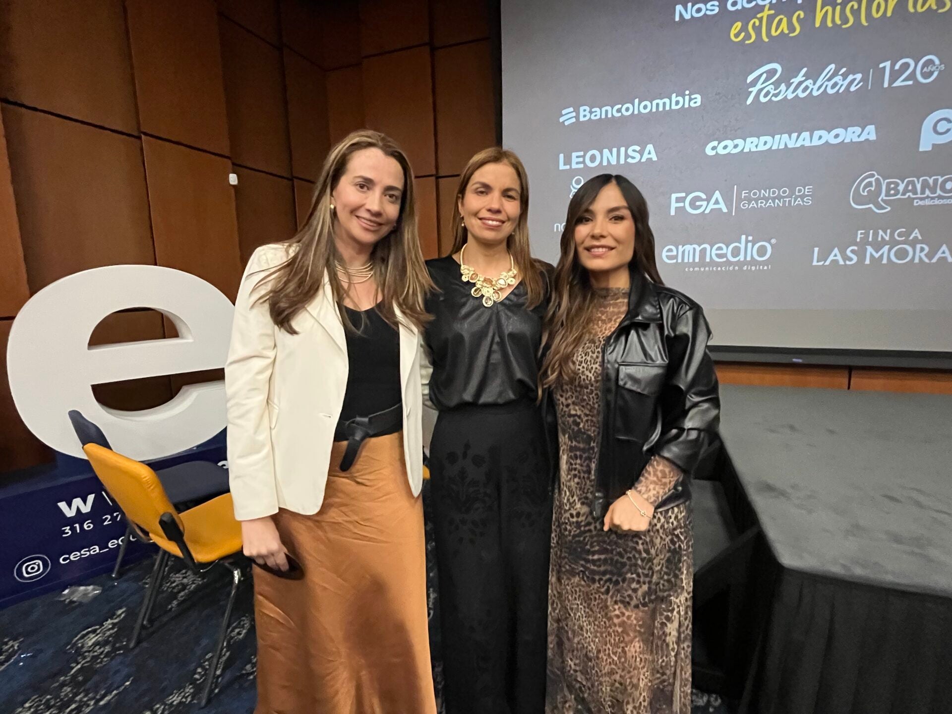 Mary Luz Giraldo, vicepresidente de FGA; Erika Zarante, presidenta de Latam Airlines Colombia; y Lucía Martínez, ejecutiva comercial de Leonisa.
