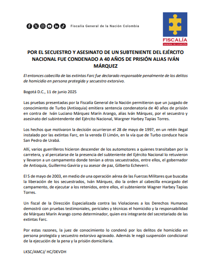 Condena contra Iván Márquez