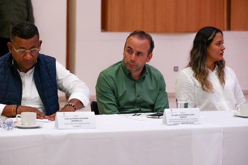 Gobernador de Nariño, Alcalde de Cali y Alcaldesa de Jamundí durante el consejo de seguridad. Foto: Presidencia de la República.