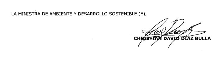 La firma de Christian David Díaz, como ministro de Ambiente (E)
