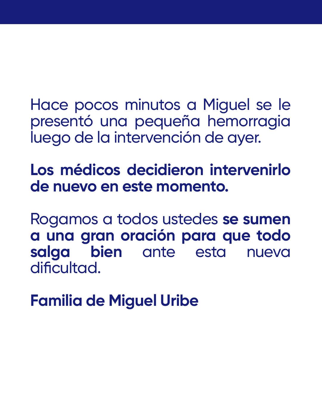 Comunicado de la familia de Miguel Uribe