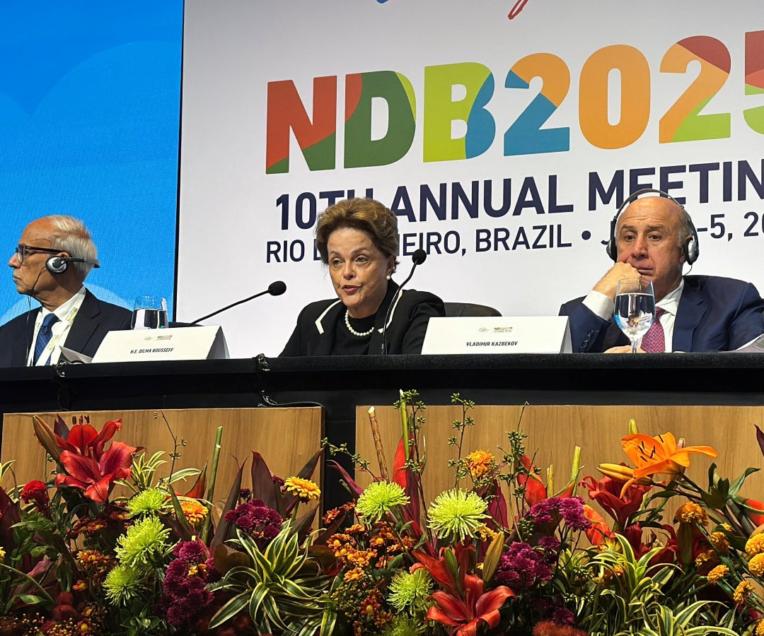 La presidente del Nuevo Banco de Desarrollo de los Brics, Dilma Rousseff, en rueda de prensa este sábado