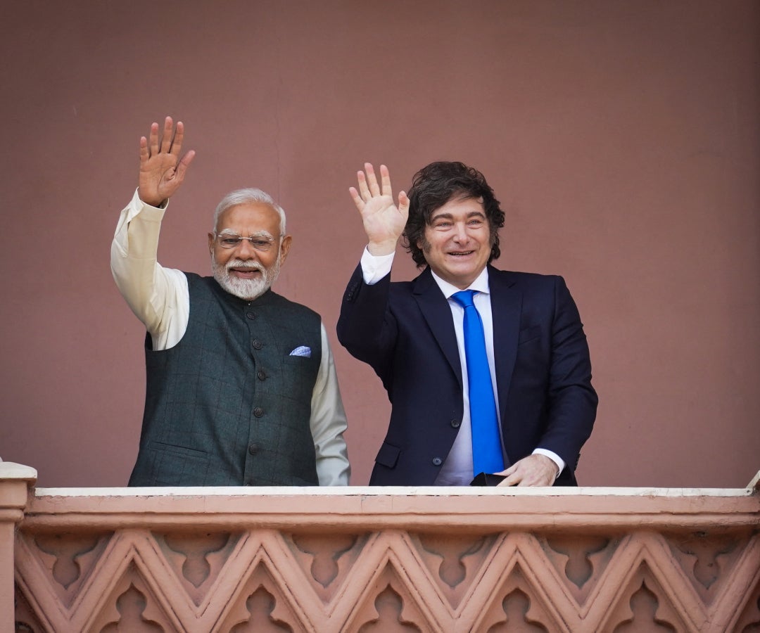 El presidente Javier Milei junto al primer ministro de India, Narendra Modi