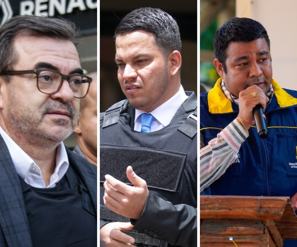 Olmedo de Jesús López Martínez, exdirector de la Ungrd; Sneyder Augusto Pinilla Álvarez, exsubdirector de Manejo de Desastres; Víctor Andrés Meza Galván, exsubdirector general de la Ungrd